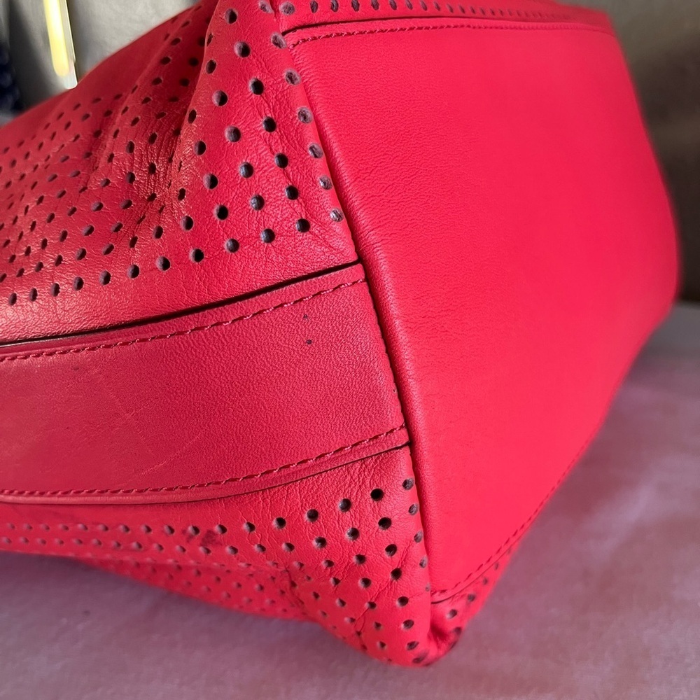 Coach Legacy Perforated Leather Duffle Crossbody Bag Red Watermelon Snow - Picture 7 of 15